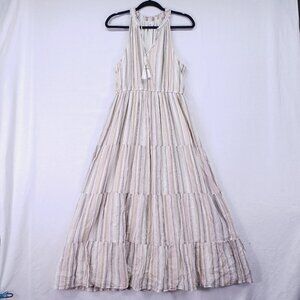 Lauren Conrad Tiered Multicolor Striped Halter Neckline Maxi Boho Dress Size M